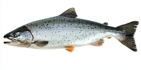 Naklejka premium floating raw salmon on white background