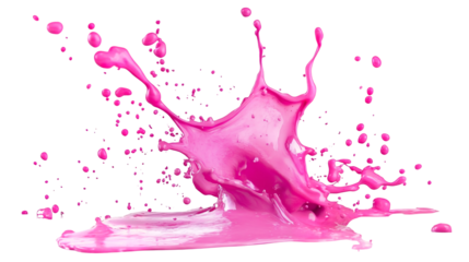 A bright pink paint splash in the shape of a starburst isolated on a transparent background, PNG