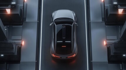 Futuristic Car in Modern Digital Environment with Technology Elements