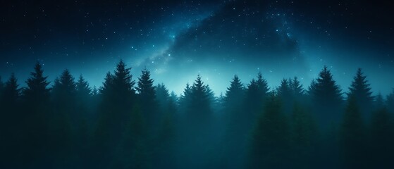 Naklejka premium Night forest under starry sky.