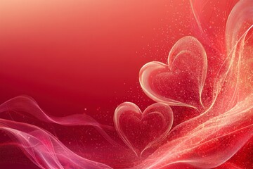 Elegant Simple Valentine's Day Background with Floating Hearts and Soft Abstract Border in Red Color Palette for Romantic Designs and Creative Projects
