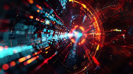 Fototapeta premium Abstract digital tunnel with glowing lights.