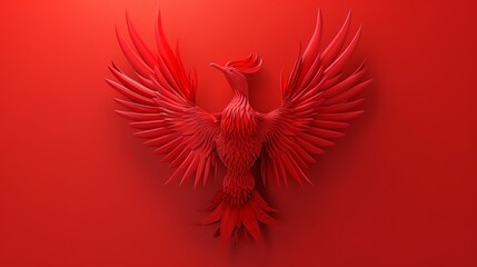 Obraz premium A red phoenix with its wings spread against a red background.