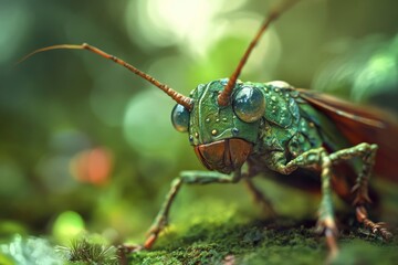 Fototapeta premium The life of a grasshopper in the wild, appears with a real shape and face 