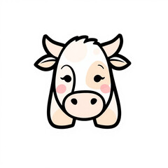 Fototapeta premium Adorable cartoon cow peeking from the bottom. Perfect for children's books, cards, or websites needing a cute, friendly farm animal.