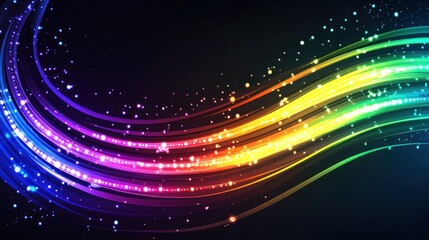 Obraz premium Abstract rainbow light streaks curve on black background.