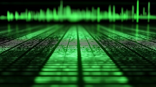 Abstract digital audio equalizer with green waveforms