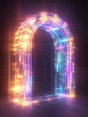 Fototapeta premium Glowing Futuristic Archway: Vibrant 3D Render of a Mystical Portal. AI Generated