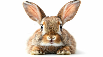 Adorable Brown Rabbit Poses with Alert Ears and Curious Gaze on a White Background