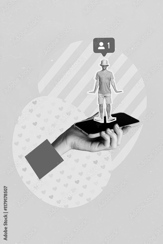 Aufkleber collage 3d image of pinup pop retro sketch of arm holding guy getting instagram twitter facebook lik