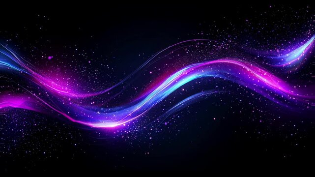 Shimmering Mystical Particles Background, Dynamics Wave With Vibrant Violet And Light Green Colours And Glittering Effect, Motion, Video 4K, Generative AI