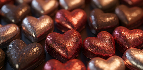 Heart Shaped Chocolates. Food Based Valentine's Day Background