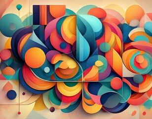 Obraz premium Abstract Illustration with Overlapping Geometric Shapes and Vibrant Colors