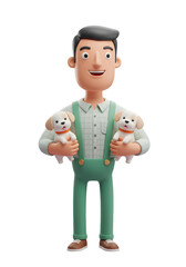 3D Cartoon-Style Male Character Holding Money Pouches