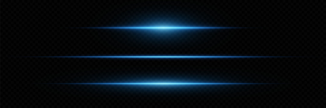 
Set of horizontal glare, light effect of laser lines.