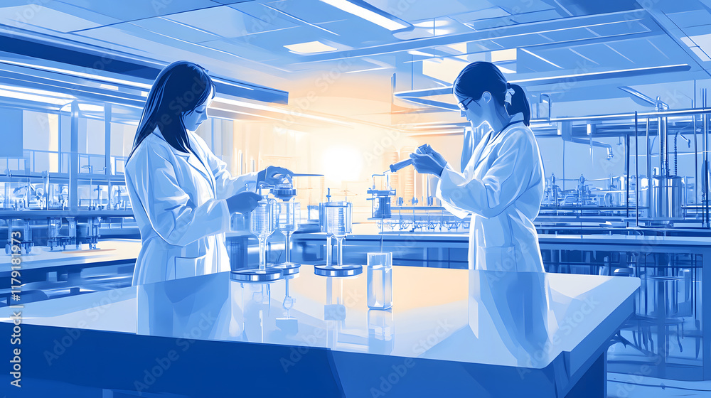 Aufkleber two scientists conduct experiments in a modern laboratory, showcasing collaboration and research in 