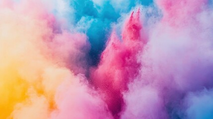Fototapeta premium Colorful powder explosion in mid-air, bright and vibrant hues, dynamic motion and energy, abstract representation of creativity and artistic expression.