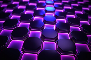 Obraz premium Outstanding Abstract dark background with purple luminous hexagons, technology