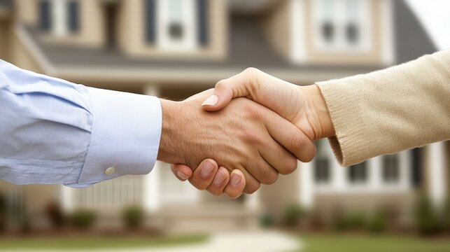Handshake Between Two People in Front of Modern House Exterior