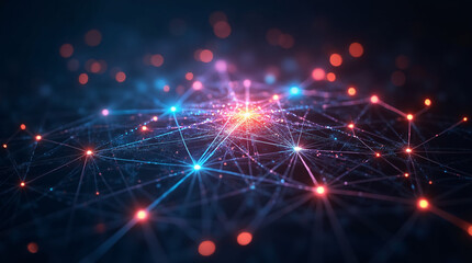 3D Holographic Neural Network Visualization in Blue and Orange Tones