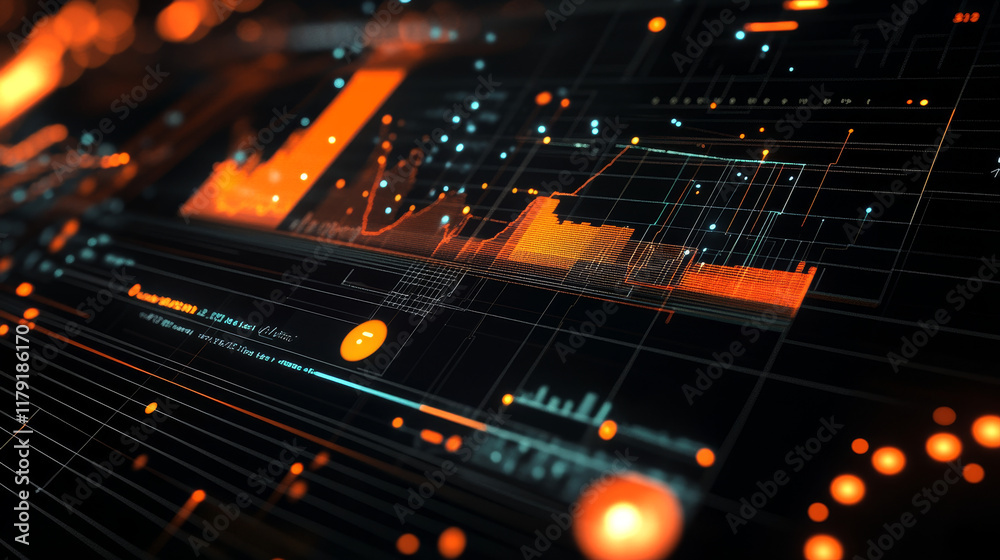 Poster ui interface graphs and charts, infographic elements, futuristic dashboard data diagrams vector temp