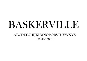 Baskervillie font for logo and headline. Isolated vector typeset