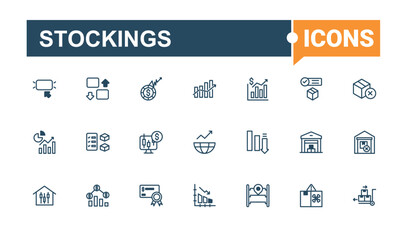 Stockings set of modern icons. Contains related to sock, winter, warehouse, man, art, cart, shelf, app. Thin linear style icons. Editable vector outline and solid icons.