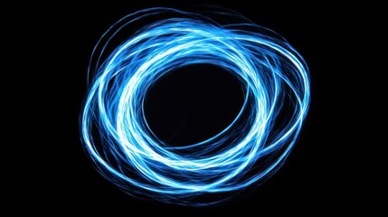 Abstract Blue Light Trails: Circular Energy Vortex