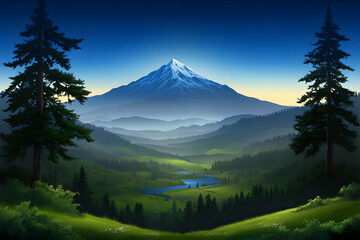 Serene Mountain Valley Illustration