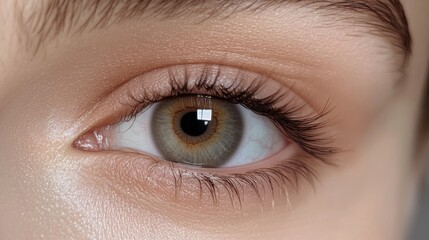 Obraz premium Close-up of a person's eye with long eyelashes and hazel iris.