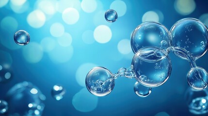 Abstract Blue Water Bubbles Background.