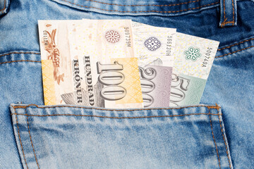 Faroese money - crown in the pocket of blue jeans