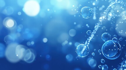 Abstract Blue Bubbles Background Shimmering, ethereal bubbles float on a soft blue backdrop, perfect for spa, clean, or technology themes.