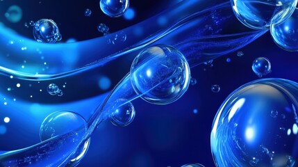 Abstract Blue Liquid with Bubbles Dynamic Flowing Texture.