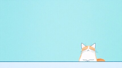Fototapeta premium Charmingly Illustrated Cat Perched on a Light Blue Background. AI Generated