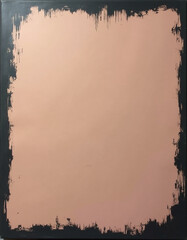 Abstract artwork featuring a textured border of black paint around a soft peach background.