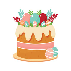 decorated Easter cake isolated on white background flat vector illustration