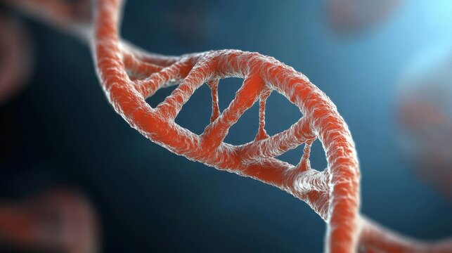 Microscopic view of a DNA strand, detailed 3D rendering of a genetic code helix.