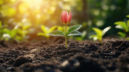 A Single Tulip Sprouting in the Soil: A Symbol of New Beginnings and Growth
