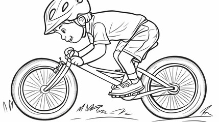 A Youngster Cycles Enthusiastically Through the Grassy Terrain in Detailed Line Art Style.