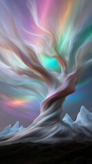 Obraz premium Majestic Cosmic Tree with Ethereal Colors Against Starry Background