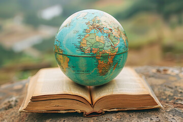 Globe resting on open book symbolizing global education and knowledge