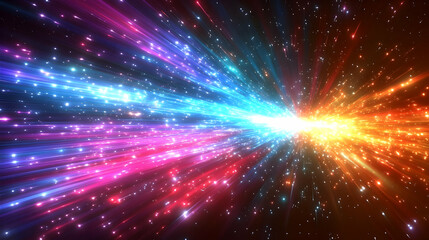 Abstract Background with Colorful Light Rays and Sparkles Radiating Dynamically