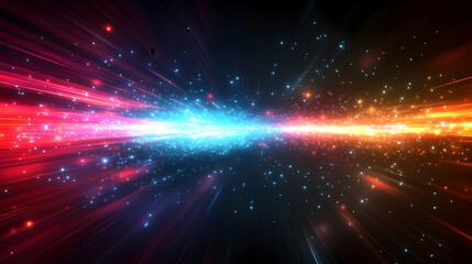 Abstract Light Rays Converge Dynamically in Colorful Burst on Dark Background.