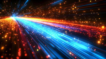 Naklejka premium Abstract Background with Glowing Lines and Particles Radiating Dynamically