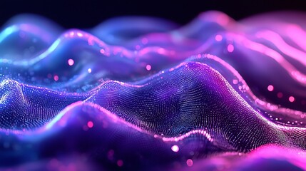 Obraz premium Abstract digital landscape, vibrant colors, glowing particles, night scene. Use Background, graphic design