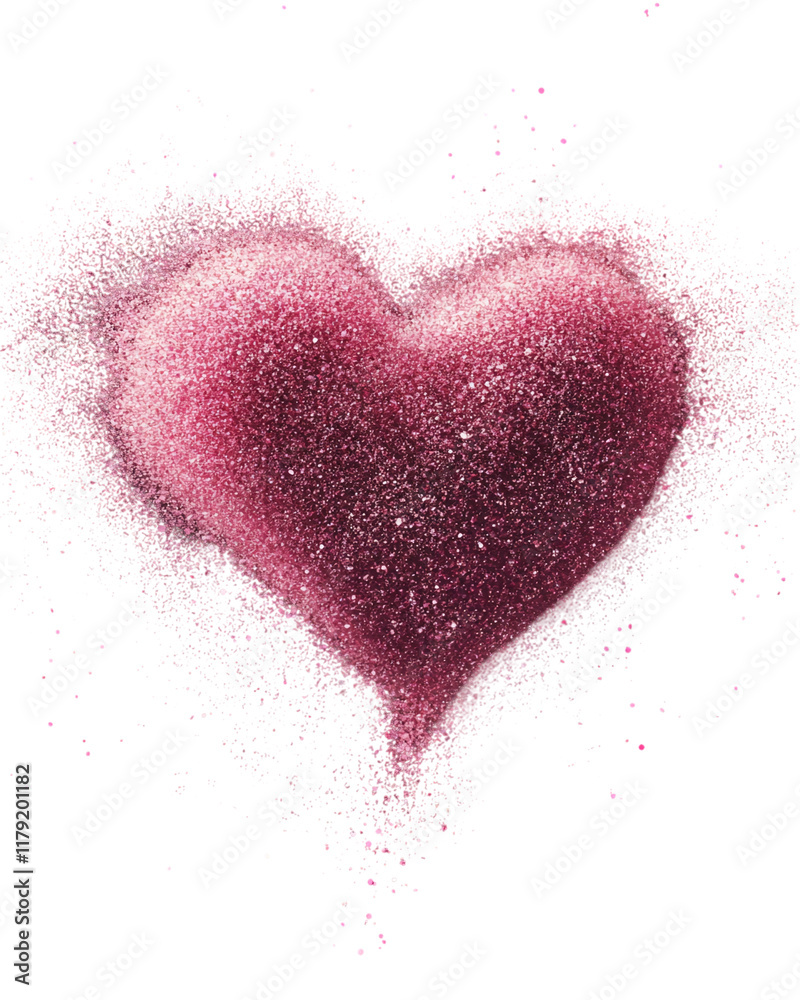 Poster Red glitter heart with sparkling particles on transparent background. PNG image