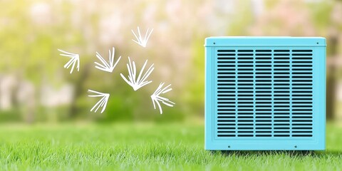 Vibrant Air Conditioning Unit on Fresh Green Grass