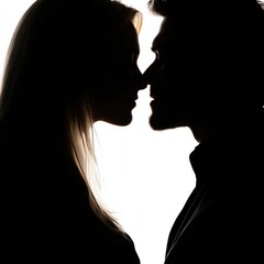 A romantic silhouette of a couple leaning in for a kiss, creating an intimate and emotional atmosphere.