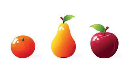pear apple and tangerine set isolated on white background